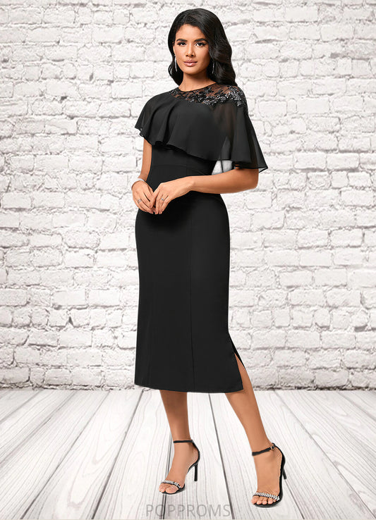 Clare Sheath/Column Scoop Tea-Length Chiffon Cocktail Dress With Appliques Lace PP6P0022388