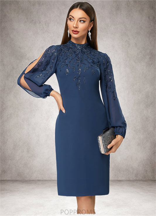 Skyler Sheath/Column High Neck Knee-Length Chiffon Cocktail Dress With Appliques Lace Sequins PP6P0022408