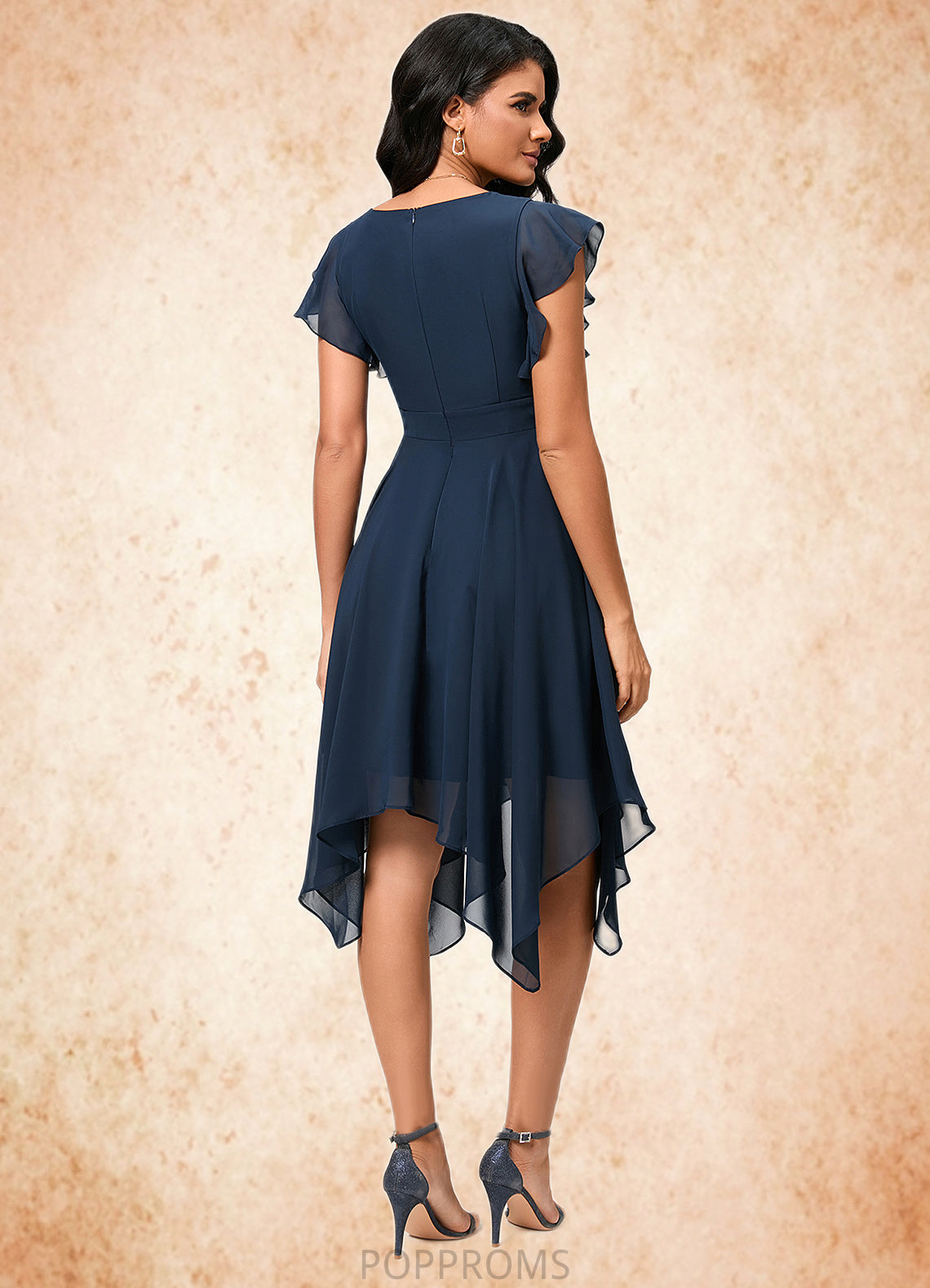 Kailee A-line V-Neck Tea-Length Chiffon Cocktail Dress PP6P0022409