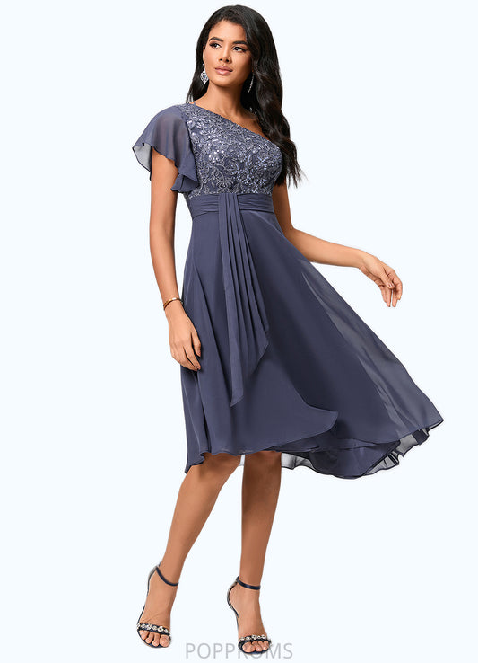 Jazmin A-line One Shoulder Tea-Length Chiffon Cocktail Dress With Ruffle PP6P0022428