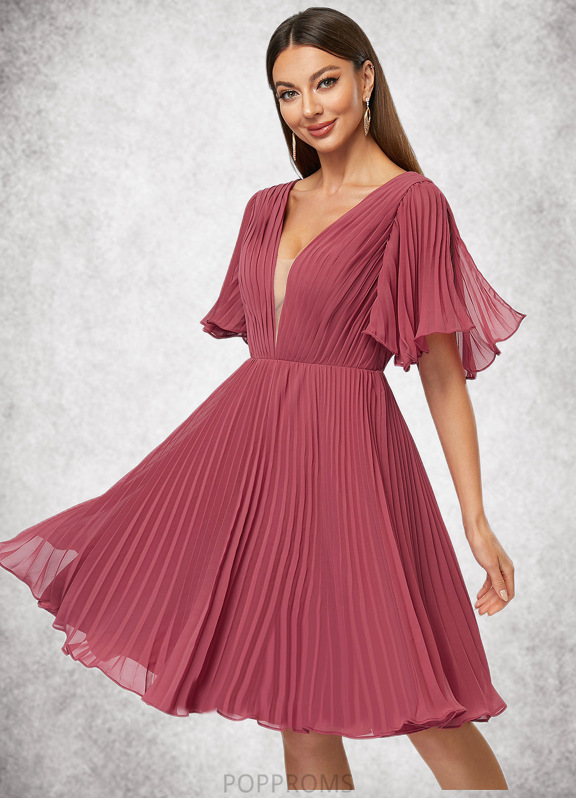 Gisselle A-line V-Neck Knee-Length Chiffon Cocktail Dress With Pleated PP6P0022429