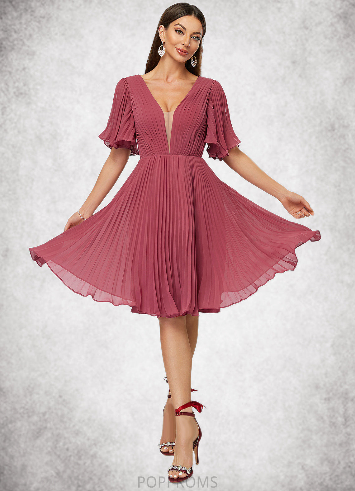 Gisselle A-line V-Neck Knee-Length Chiffon Cocktail Dress With Pleated PP6P0022429