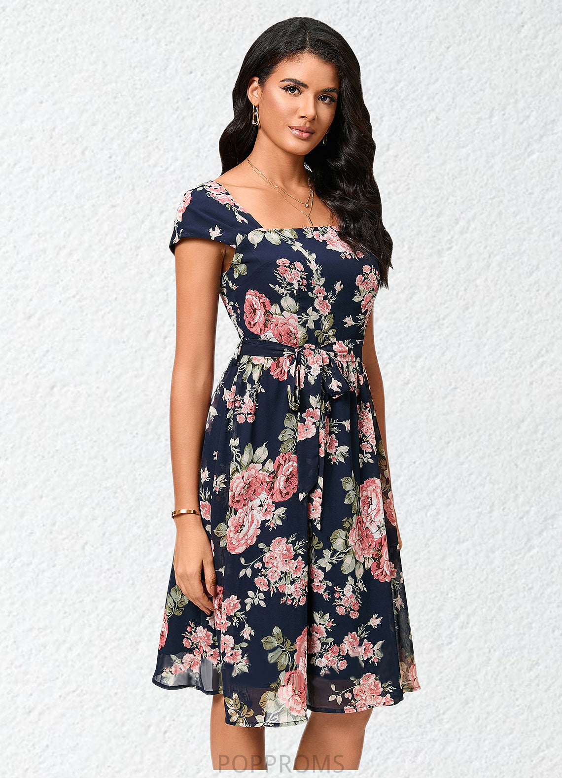 Paisley A-line Square Knee-Length Chiffon Cocktail Dress PP6P0022458