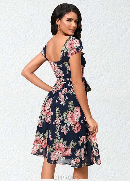 Paisley A-line Square Knee-Length Chiffon Cocktail Dress PP6P0022458