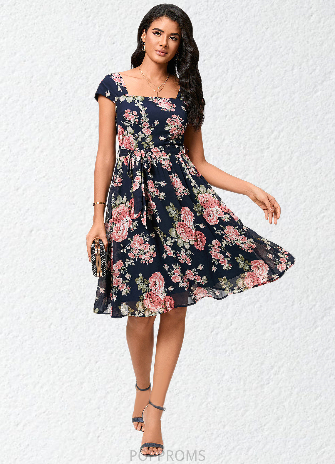 Paisley A-line Square Knee-Length Chiffon Cocktail Dress PP6P0022458