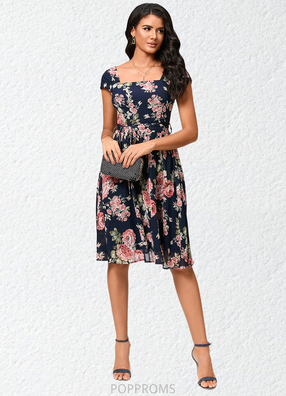 Paisley A-line Square Knee-Length Chiffon Cocktail Dress PP6P0022458