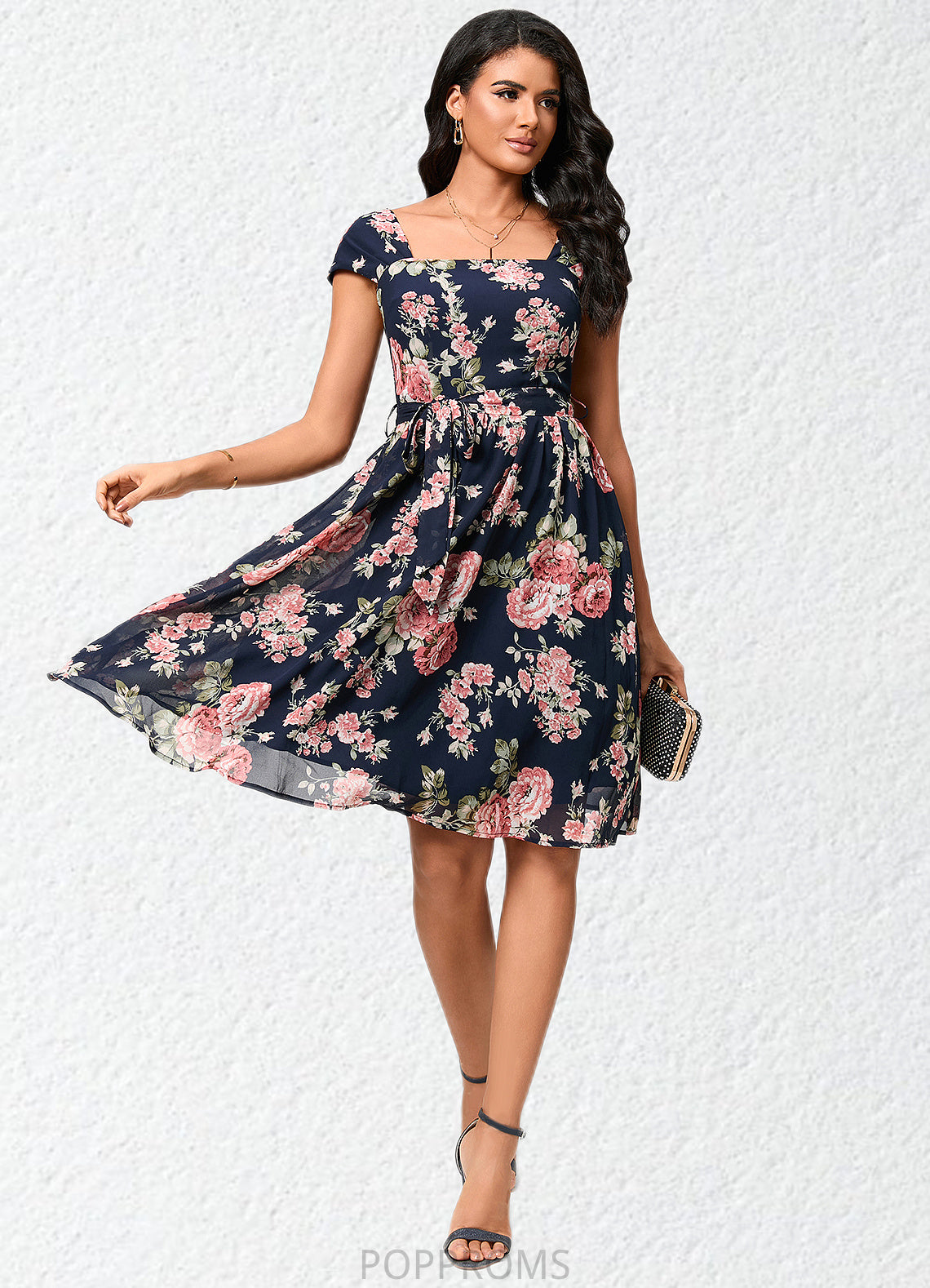 Paisley A-line Square Knee-Length Chiffon Cocktail Dress PP6P0022458