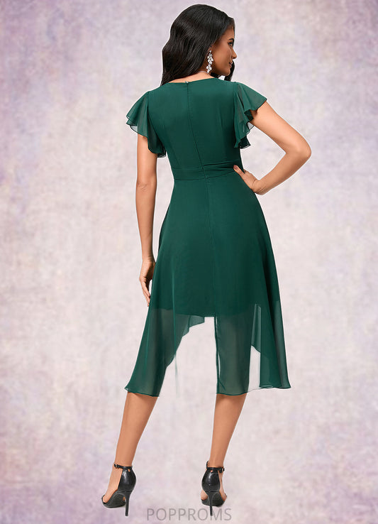 Charlee A-line V-Neck Asymmetrical Chiffon Cocktail Dress With Ruffle PP6P0022459