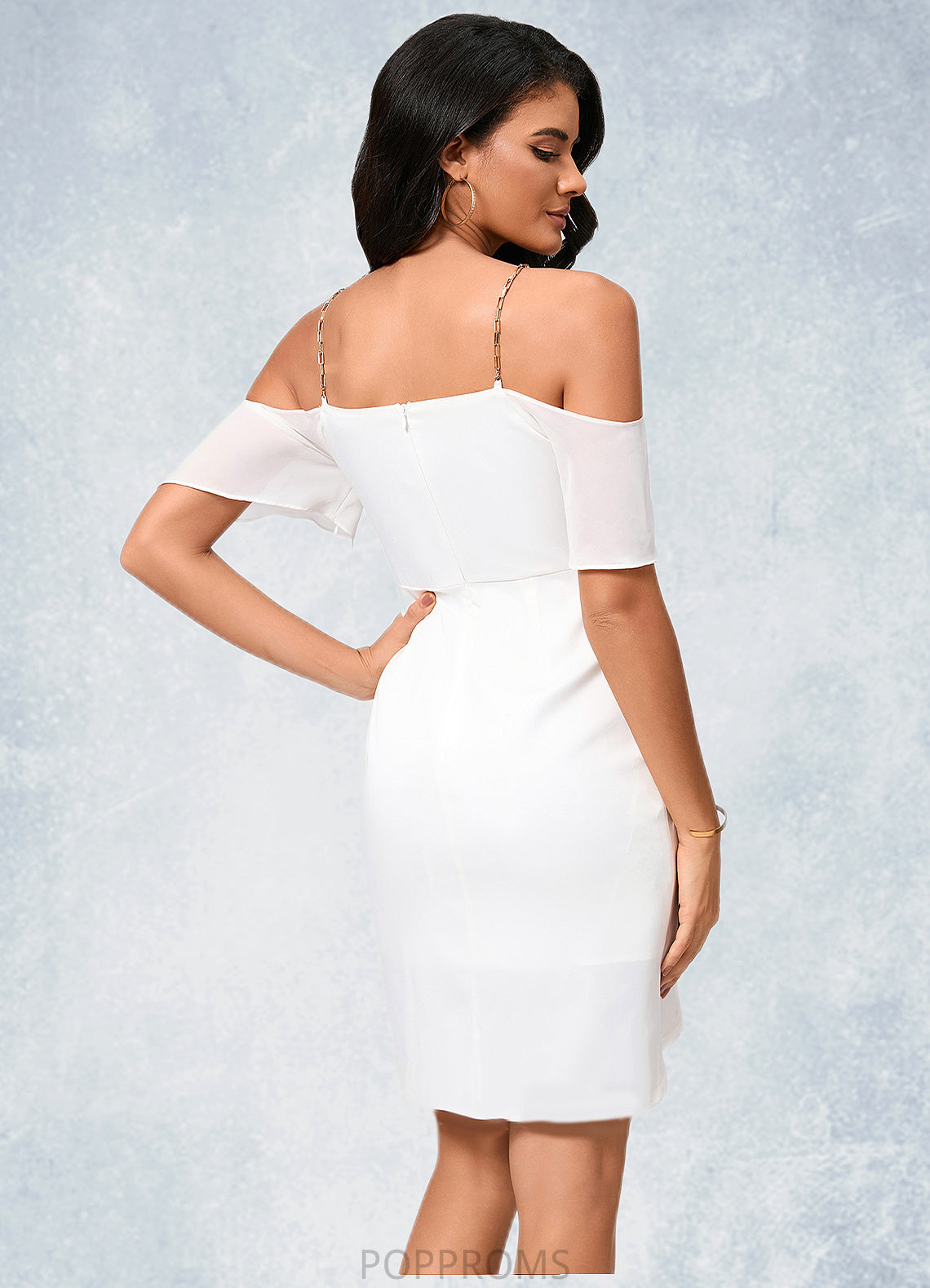 Bryanna Sheath/Column Off the Shoulder Asymmetrical Chiffon Cocktail Dress With Cascading Ruffles PP6P0022460