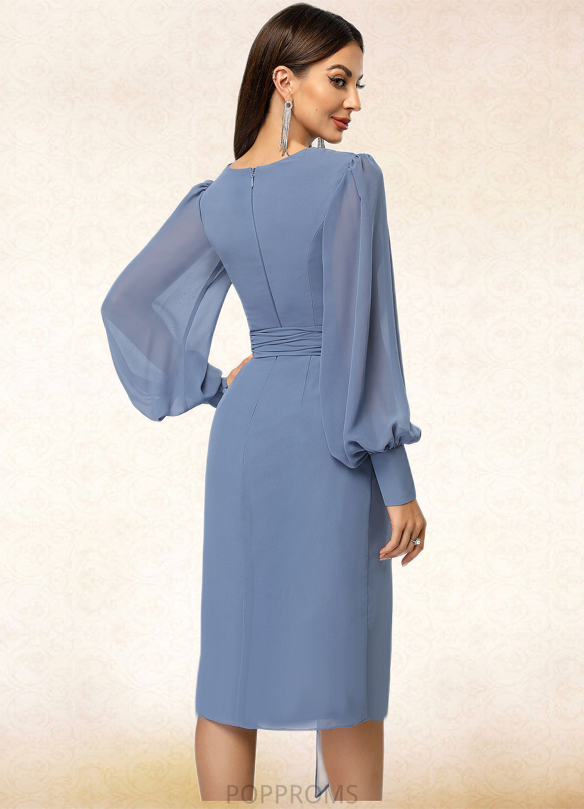 Joselyn Sheath/Column V-Neck Knee-Length Chiffon Cocktail Dress With Bow Pleated PP6P0022484