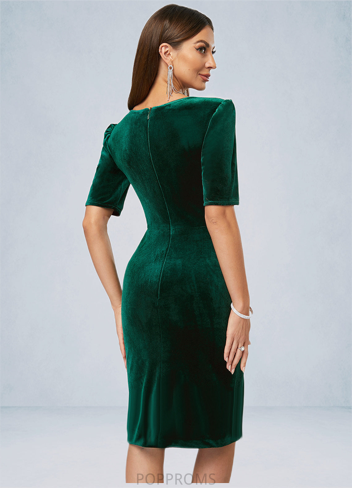 Abbigail Sheath/Column V-Neck Knee-Length Velvet Cocktail Dress With Pleated PP6P0022485