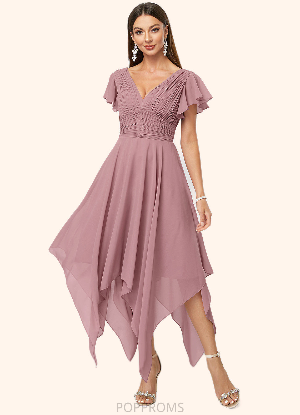 Alayna A-line V-Neck Ankle-Length Chiffon Cocktail Dress With Ruffle PP6P0022486