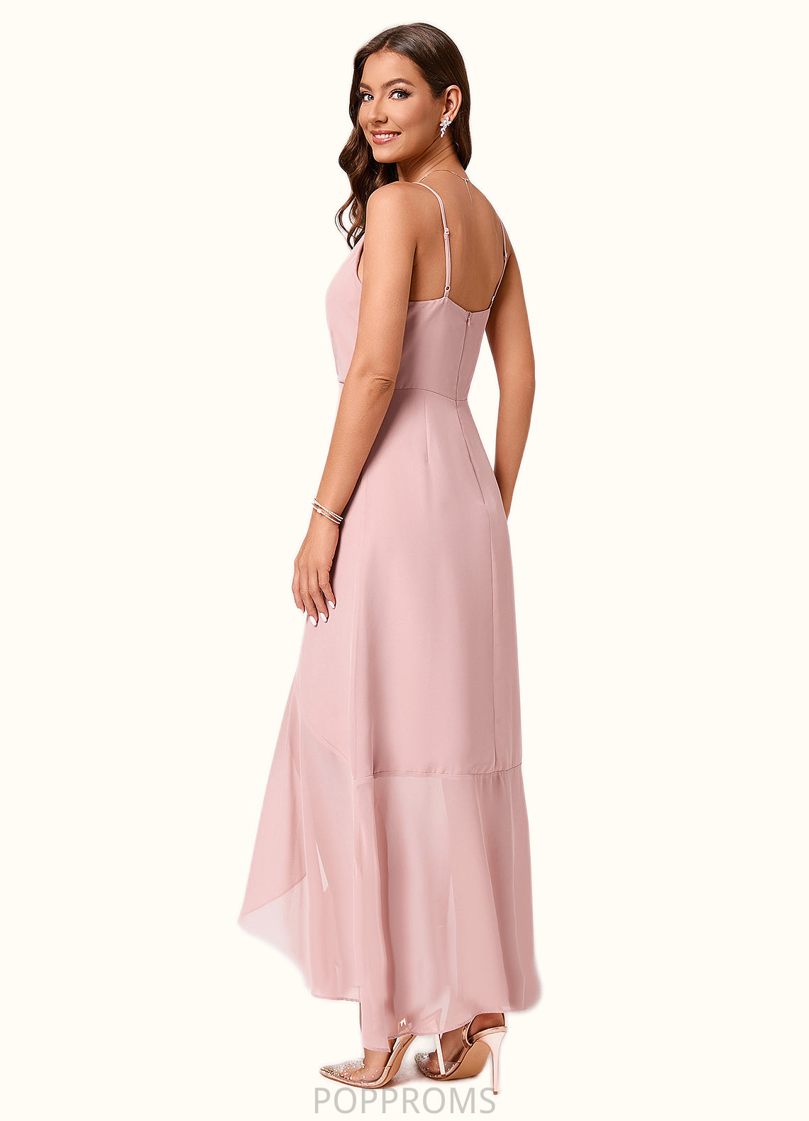 Dayami A-line V-Neck Asymmetrical Chiffon Cocktail Dress With Cascading Ruffles Ruffle PP6P0022502