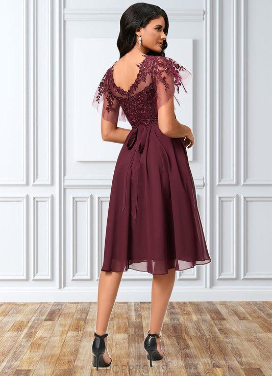 Makayla A-line Illusion Knee-Length Chiffon Cocktail Dress With Sequins PP6P0022512