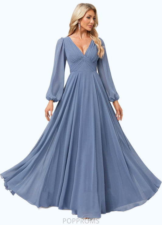 Yasmine A-line V-Neck Floor-Length Chiffon Bridesmaid Dress PP6P0022579