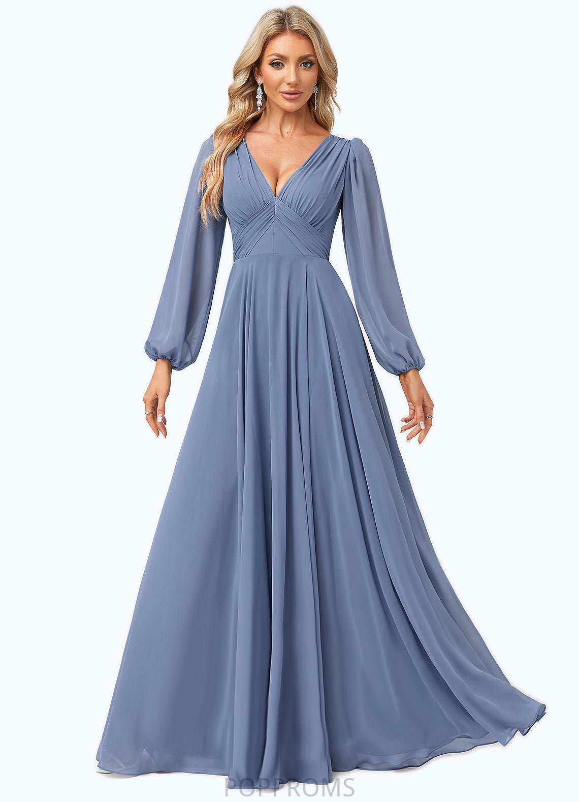 Yasmine A-line V-Neck Floor-Length Chiffon Bridesmaid Dress PP6P0022579