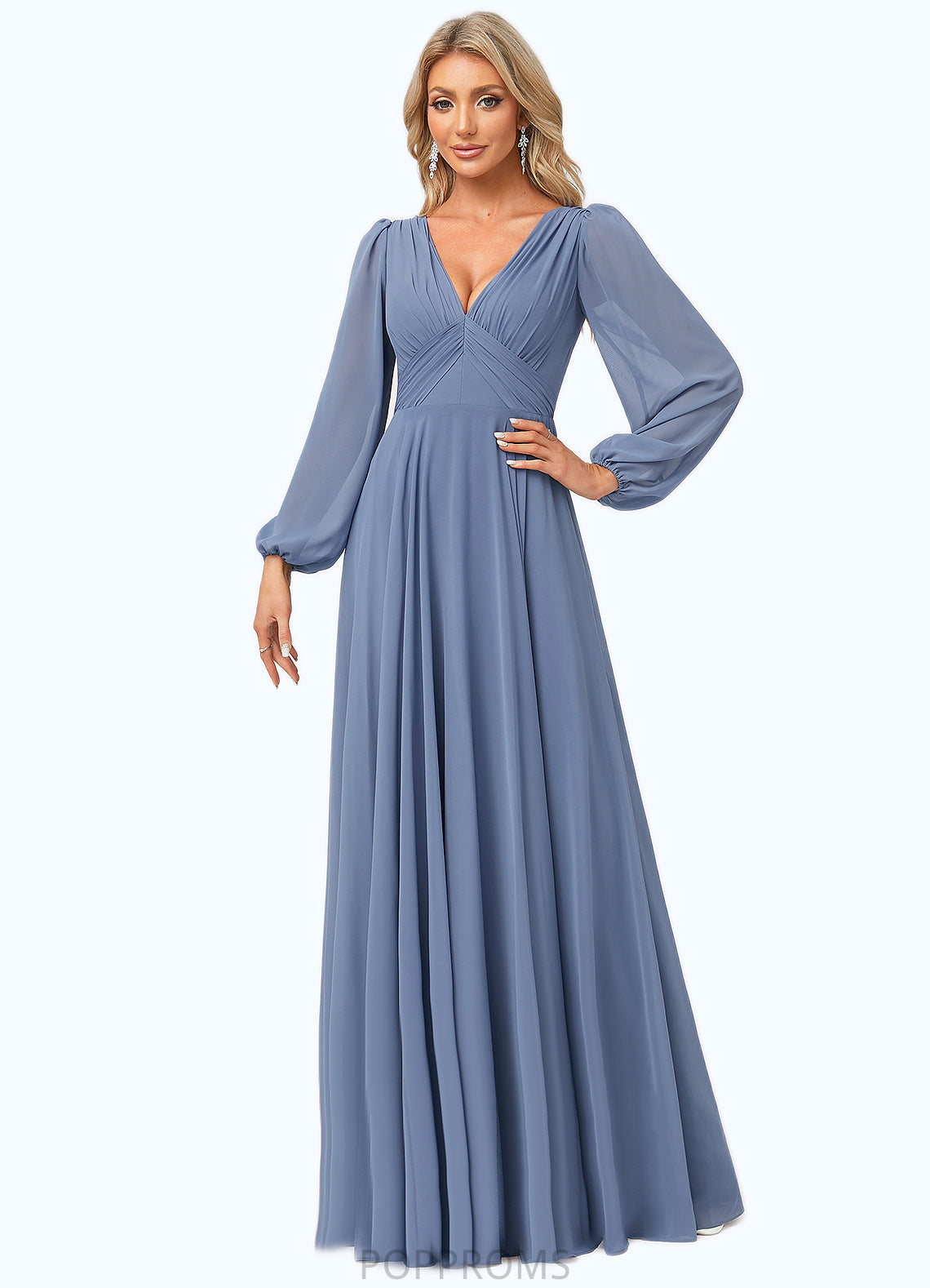 Yasmine A-line V-Neck Floor-Length Chiffon Bridesmaid Dress PP6P0022579