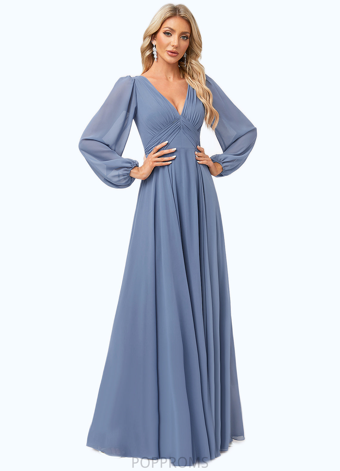 Yasmine A-line V-Neck Floor-Length Chiffon Bridesmaid Dress PP6P0022579