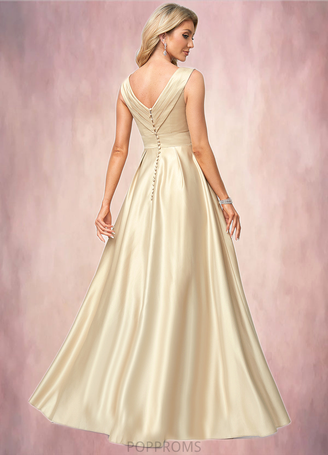 Zaria A-line V-Neck Floor-Length Satin Bridesmaid Dress PP6P0022612