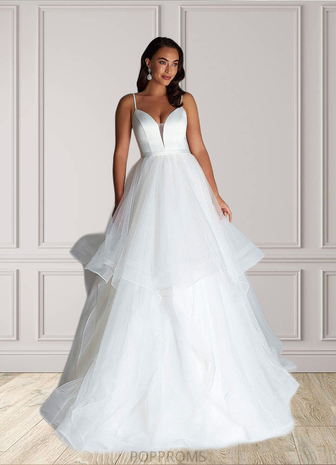 Zaria Ball-Gown Ruched Satin Sweep Train Dress Diamond White PP6P0022785