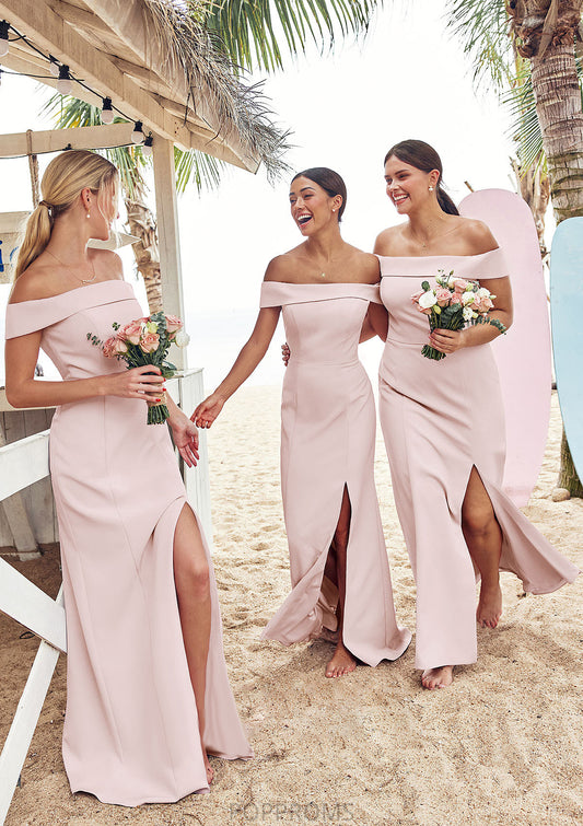 Trumpet/Mermaid Off-the-Shoulder Sleeveless Floor-Length Stretch Crepe Bridesmaid Dresses with Split Juliet PP6P0025217