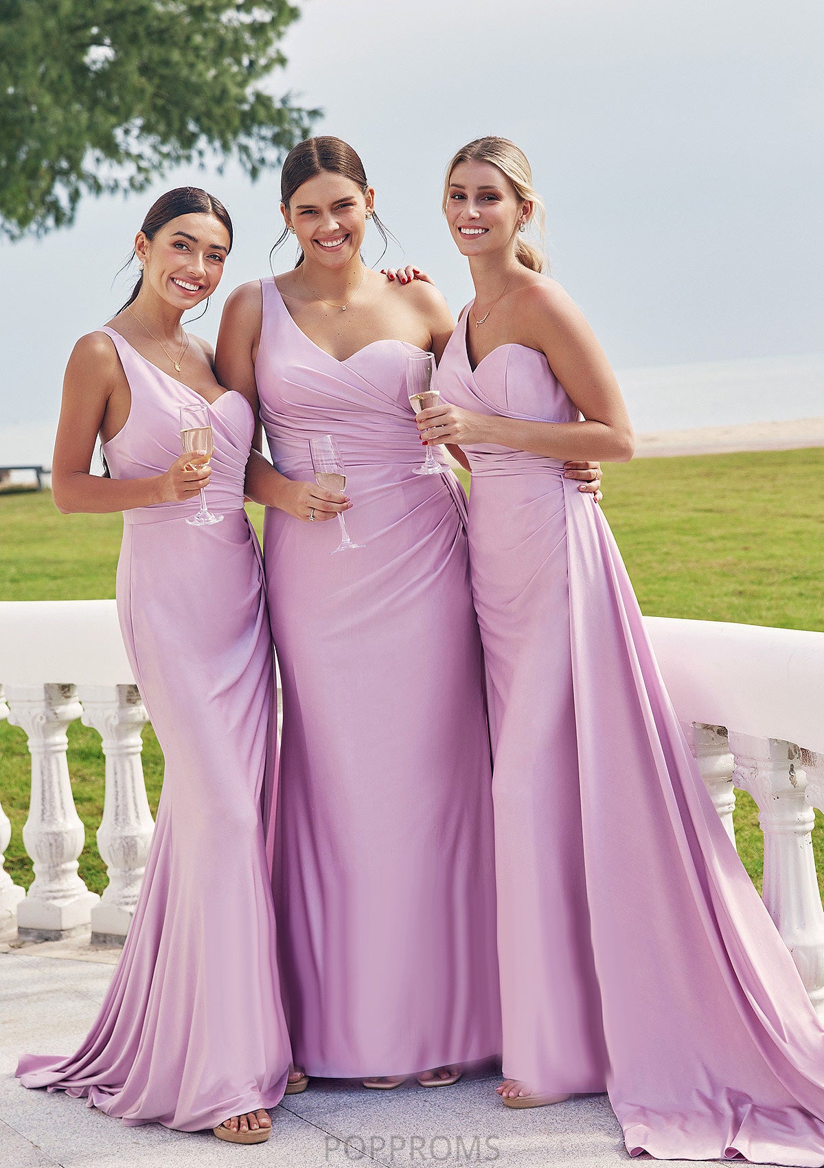 Trumpet/Mermaid One-Shoulder Sleeveless Floor-Length Jersey Plus Size Bridesmaid Dresses with Pleated Side Draping Anaya PP6P0025235