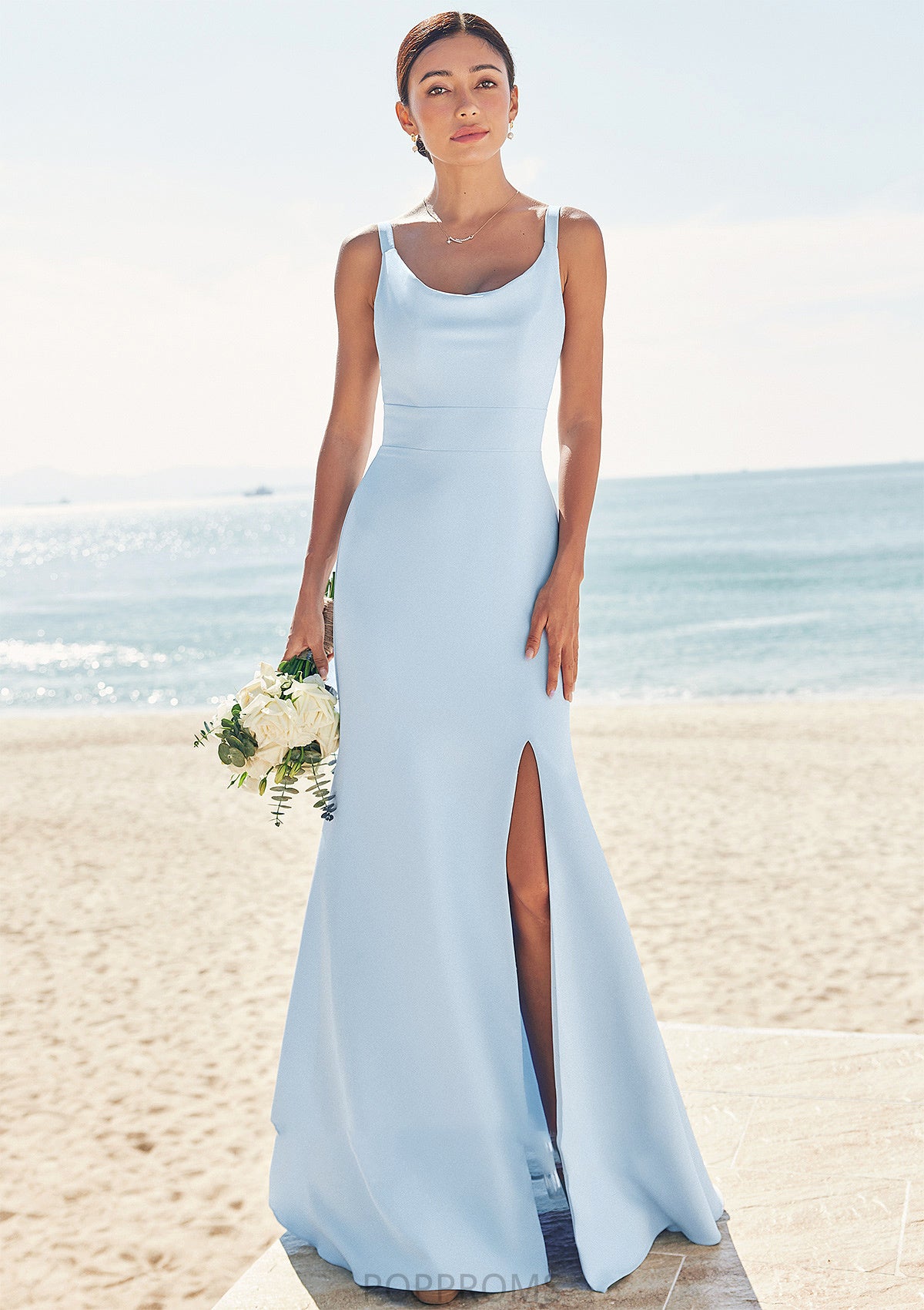 Trumpet/Mermaid Scoop Neck SleevelessFloor-Length Stretch Crepe Bridesmaid Dresses with Split Laney PP6P0025271