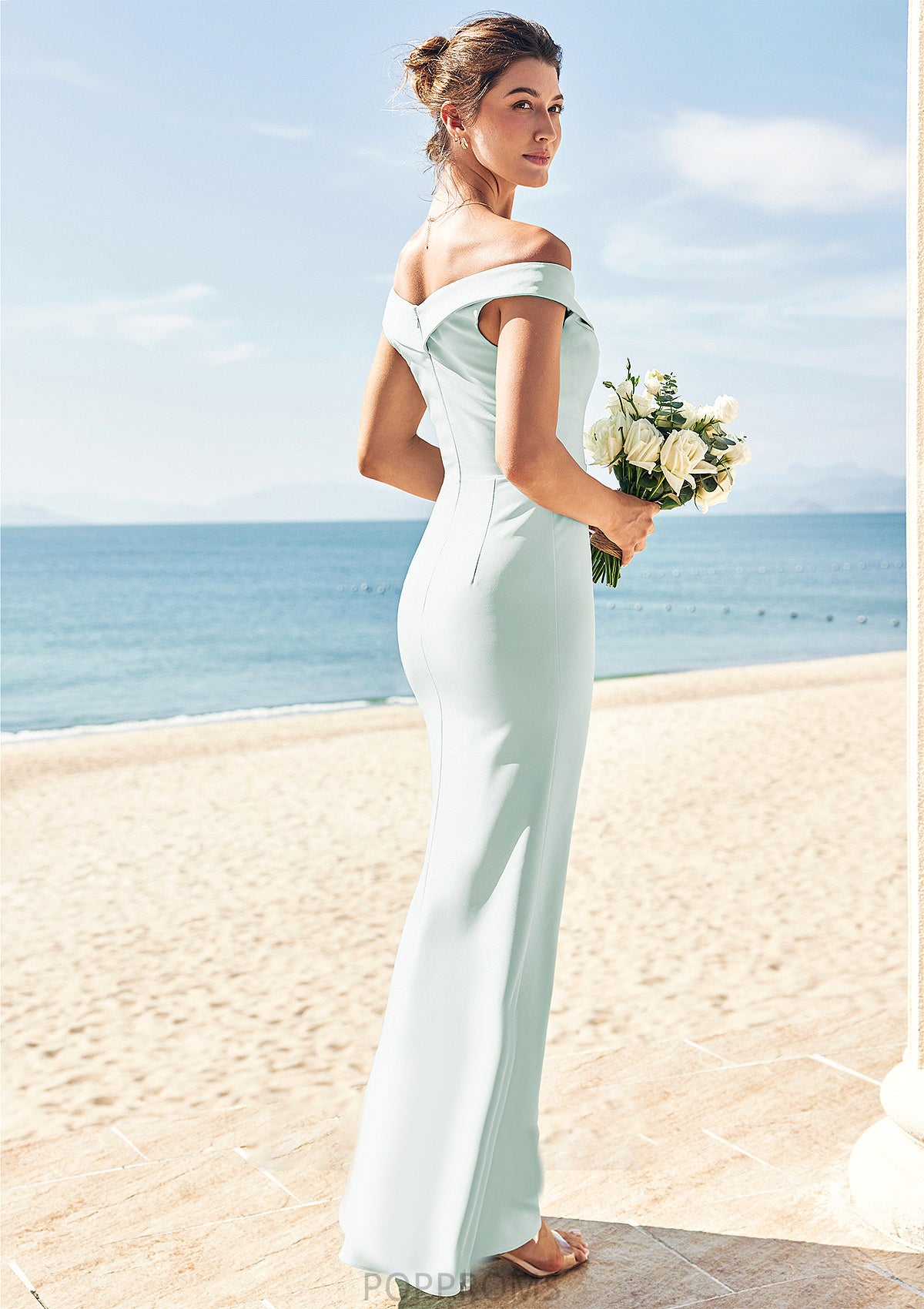 Trumpet/Mermaid Off-the-Shoulder Sleeveless Floor-Length Stretch Crepe Bridesmaid Dresses with Split Aspen PP6P0025274