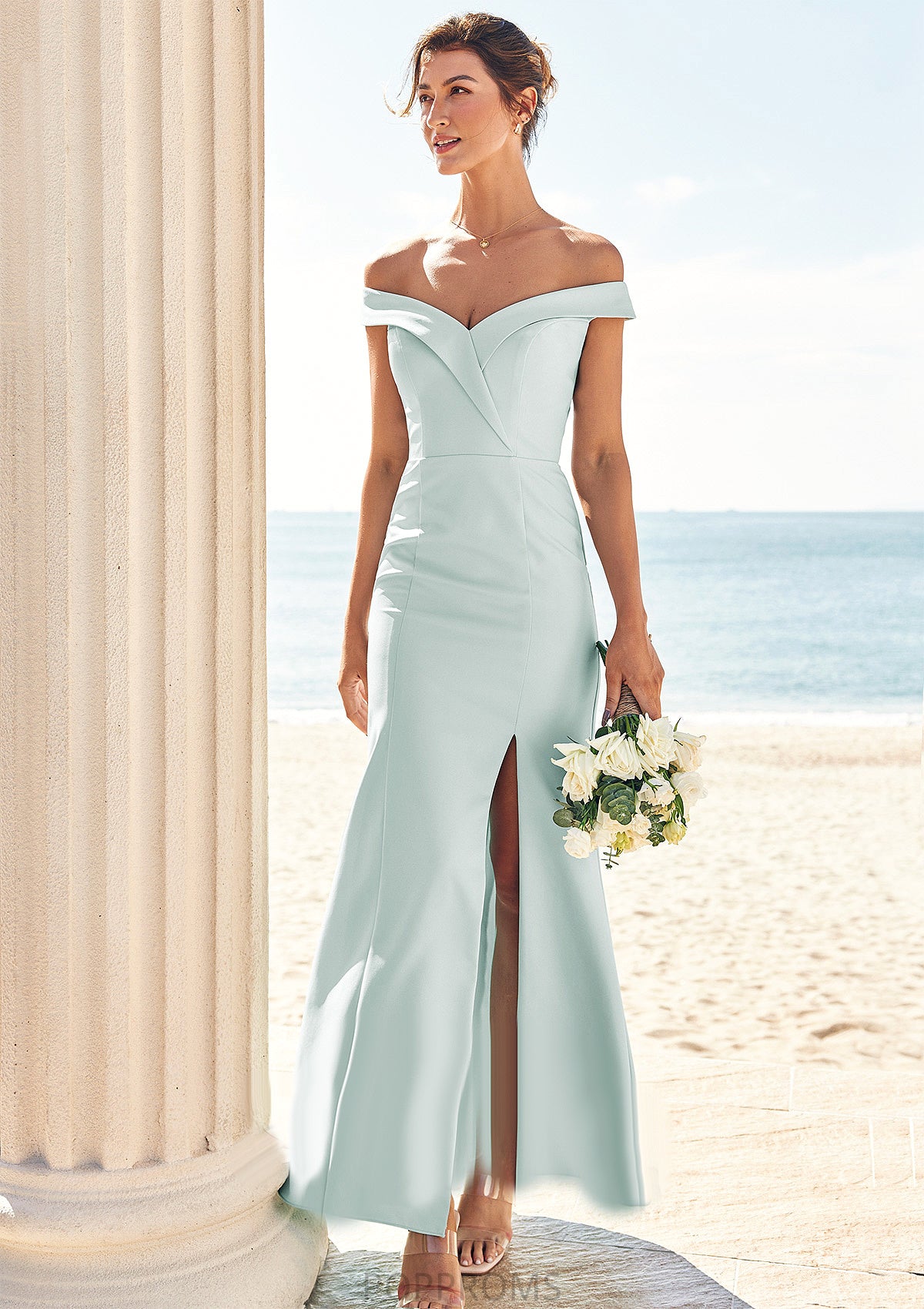 Trumpet/Mermaid Off-the-Shoulder Sleeveless Floor-Length Stretch Crepe Bridesmaid Dresses with Split Aspen PP6P0025274