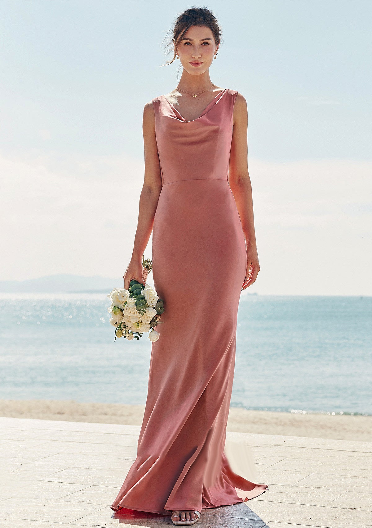 Trumpet/Mermaid Cowl Neck Sleeveless Floor-Length Stretch Satin Bridesmaid Dresses with Sashes Mariela PP6P0025281