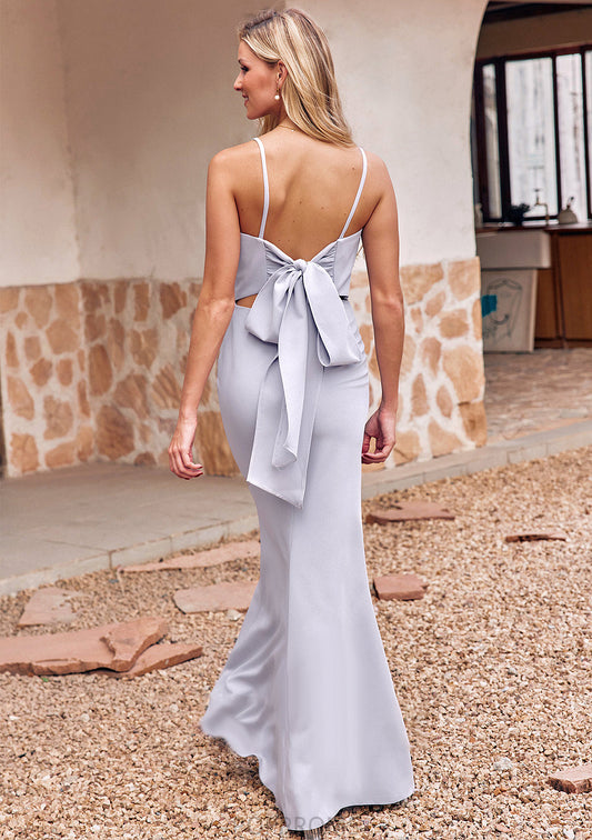 Trumpet/Mermaid Square Neckline Sleeveless Floor-Length Stretch Crepe Bridesmaid Dresses with Bowknot Split Paige PP6P0025300