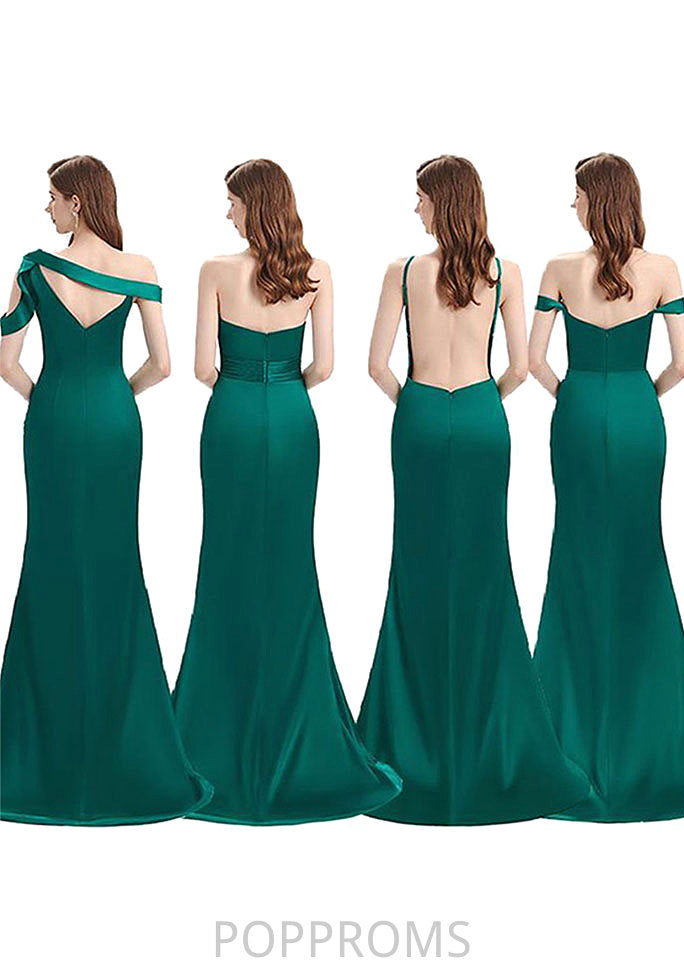 Trumpet/Mermaid Sleeveless Long/Floor-Length Silk like Satin Bridesmaid Dresses With Pleated Split Suzanne PP6P0025306