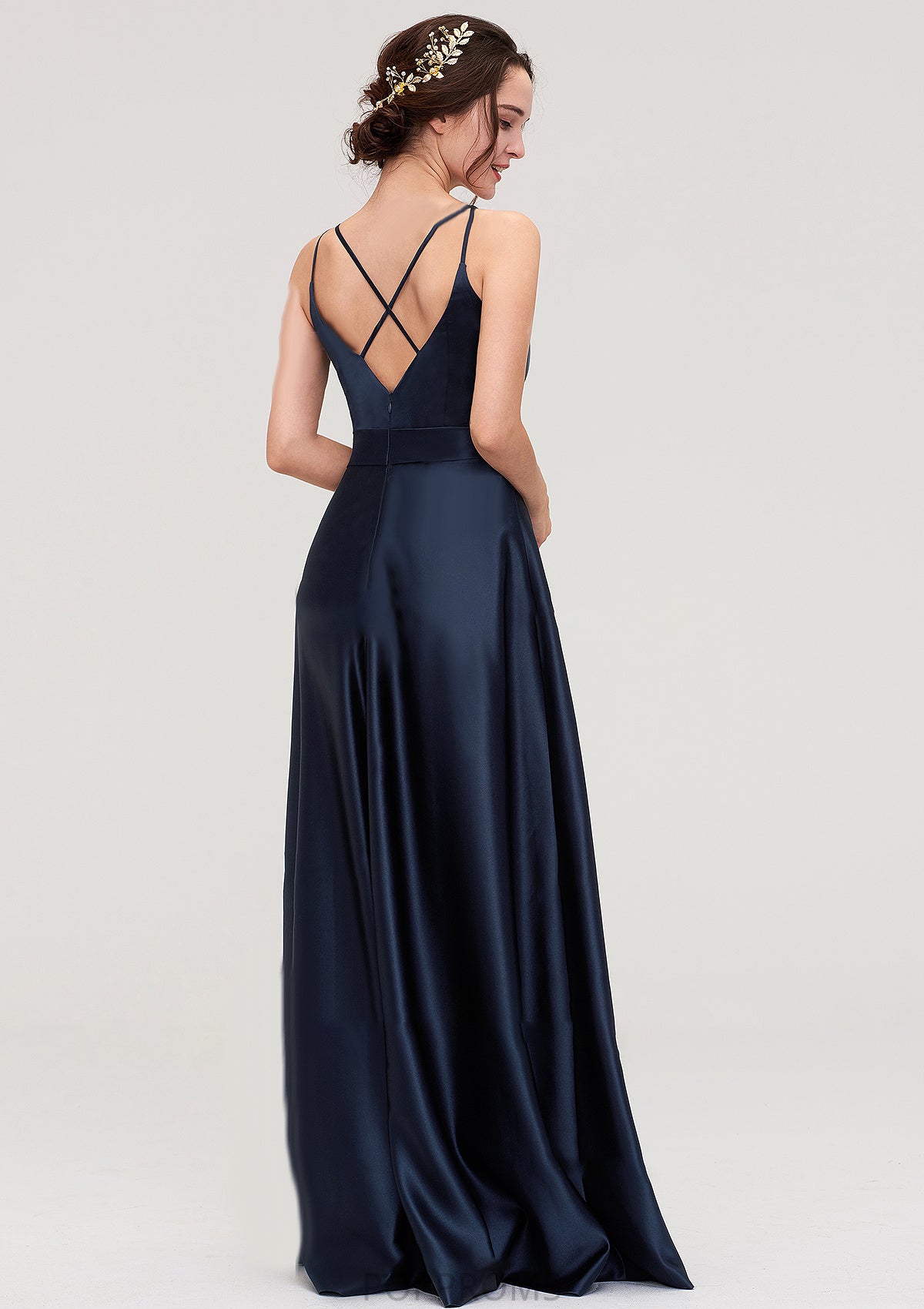 V Neck Sleeveless Long/Floor-Length Satin A-line/Princess Bridesmaid Dresseses Abril PP6P0025345