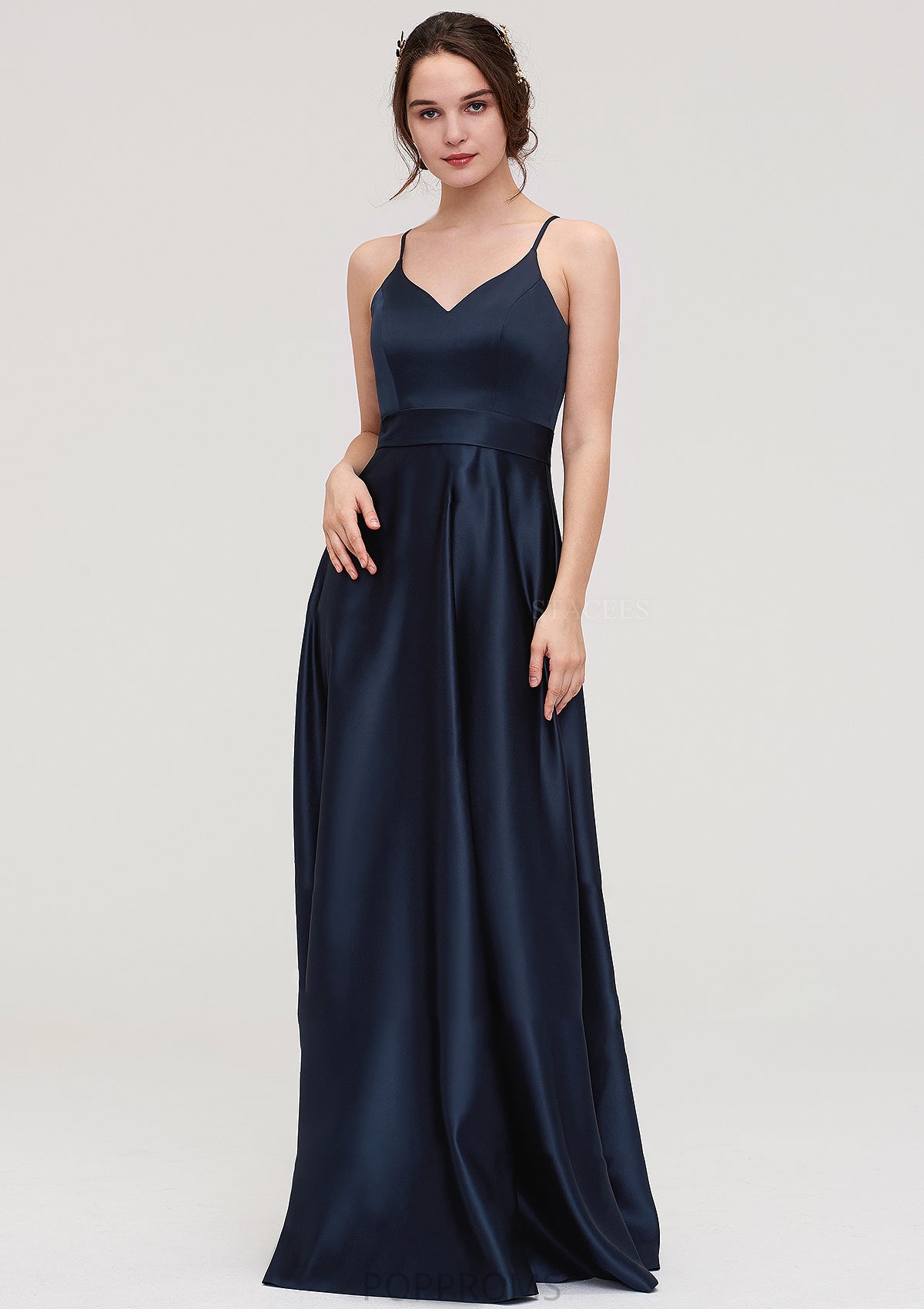 V Neck Sleeveless Long/Floor-Length Satin A-line/Princess Bridesmaid Dresseses Abril PP6P0025345