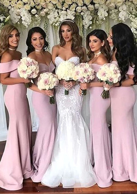 Trumpet/Mermaid Off-the-Shoulder Regular Straps Long/Floor-Length Elastic Satin Bridesmaid Dresses Isabella PP6P0025368