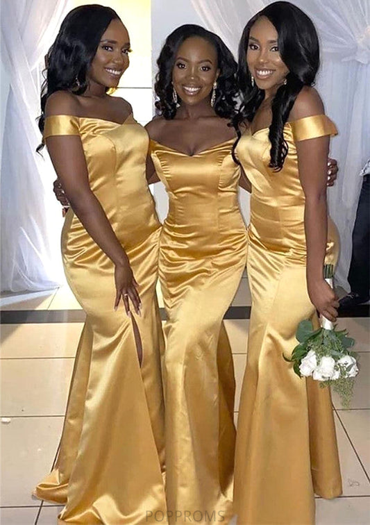 Trumpet/Mermaid Off-the-Shoulder Regular Straps Long/Floor-Length Charmeuse Bridesmaid Dresses With Pleated Split Zoey PP6P0025384