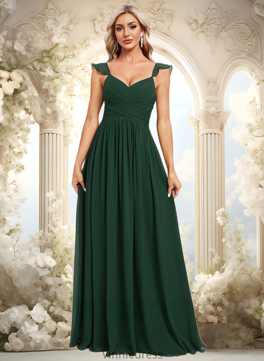 Madeleine A-line V-Neck Floor-Length Chiffon Bridesmaid Dress With Ruffle PP6P0025811