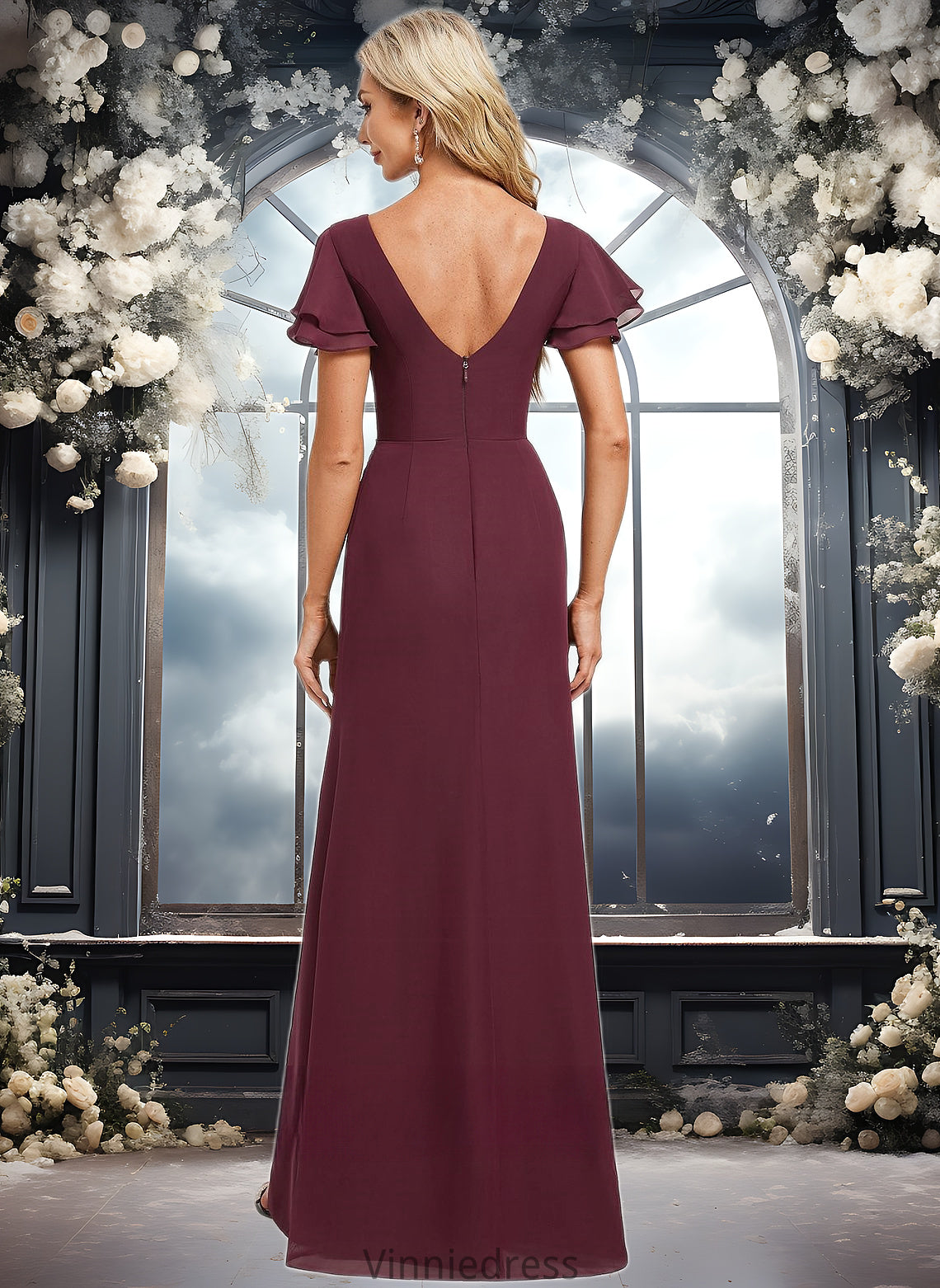 Veronica A-line Boat Neck Floor-Length Chiffon Bridesmaid Dress With Ruffle PP6P0025827