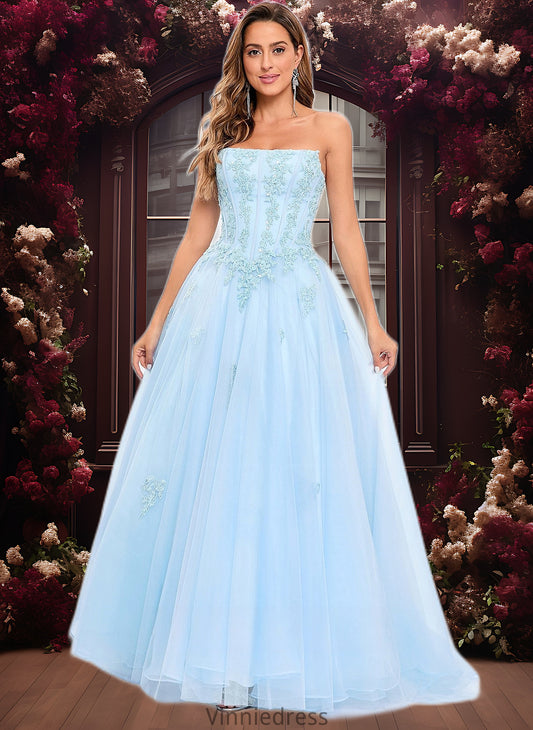 Logan Ball-Gown/Princess Straight Sweep Train Tulle Prom Dresses With Sequins Appliques Lace PP6P0025864