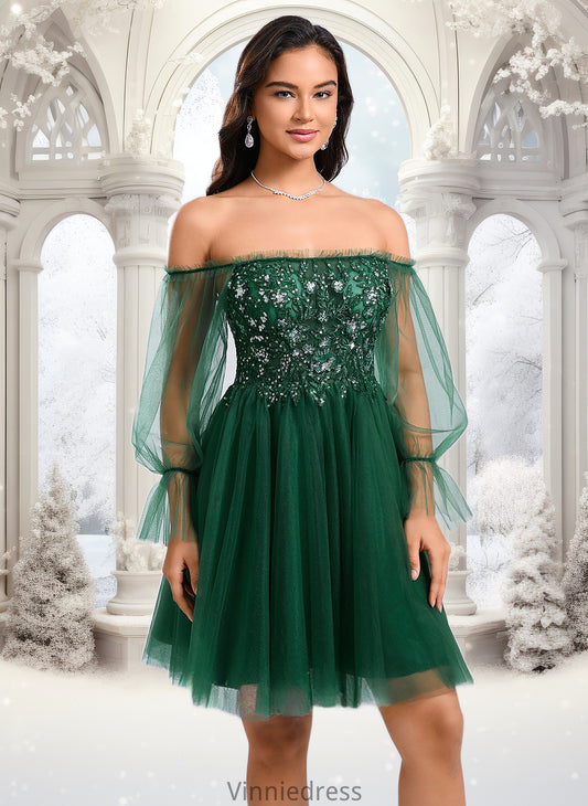 Brittany A-line Off the Shoulder Short Tulle Homecoming Dress With Sequins Appliques Lace PP6P0025663