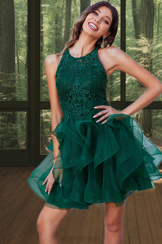 Delilah Ball-Gown/Princess Scoop Short/Mini Lace Tulle Homecoming Dress With Sequins PP6P0020537