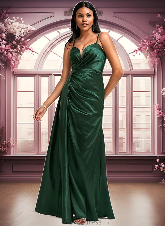 Brielle A-line V-Neck Floor-Length Stretch Satin Bridesmaid Dress PP6P0025745