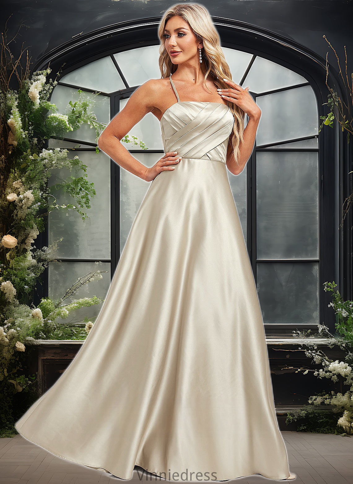 Charlotte A-line Square Floor-Length Satin Bridesmaid Dress PP6P0025789