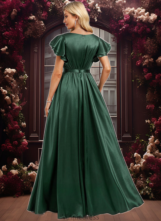 Nicola A-line Scoop Floor-Length Stretch Satin Bridesmaid Dress With Ruffle PP6P0025770