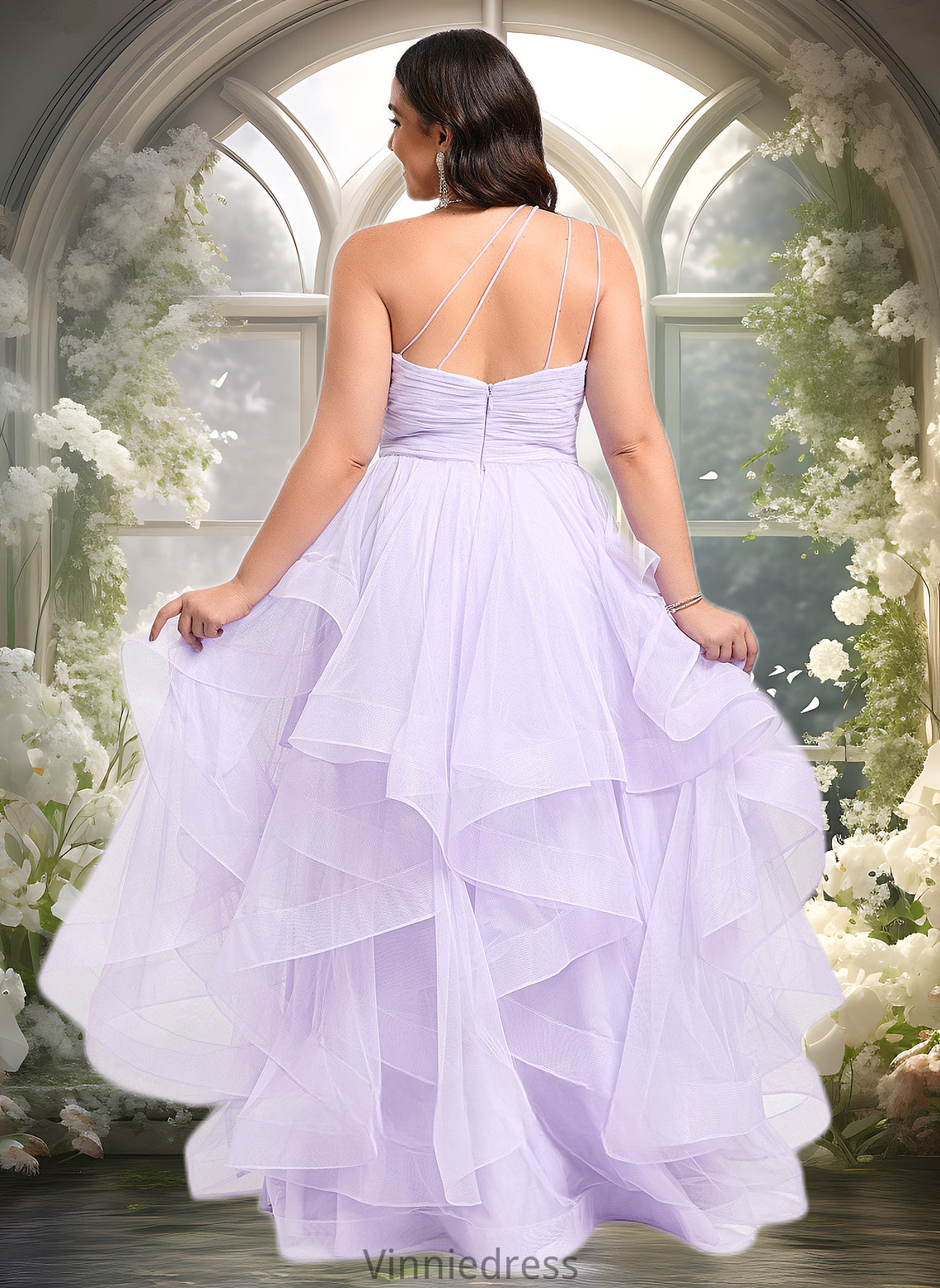 Abigayle Ball-Gown/Princess Asymmetrical One Shoulder Floor-Length Tulle Prom Dresses PP6P0025867