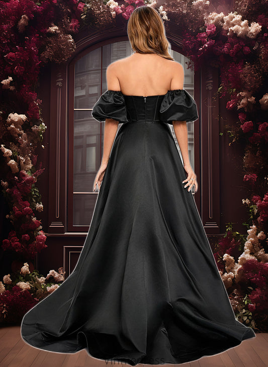 Carla A-line V-Neck Sweep Train Satin Prom Dresses PP6P0025842