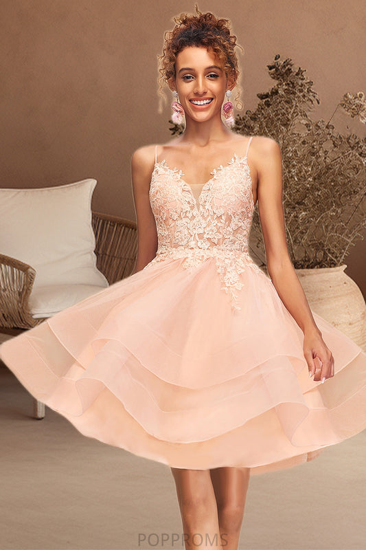 Kristina A-line V-Neck Short/Mini Lace Tulle Homecoming Dress PP6P0020524