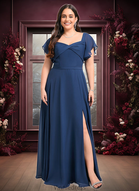 Ayla A-line V-Neck Floor-Length Chiffon Bridesmaid Dress With Ruffle PP6P0025802