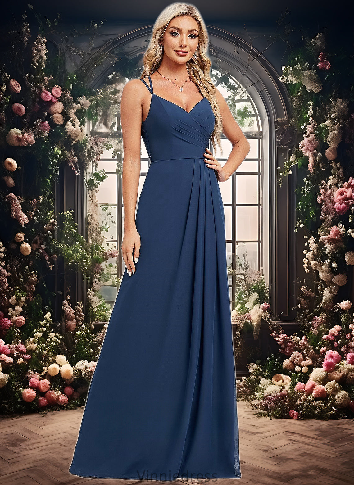 Riley A-line V-Neck Floor-Length Chiffon Bridesmaid Dress PP6P0025803