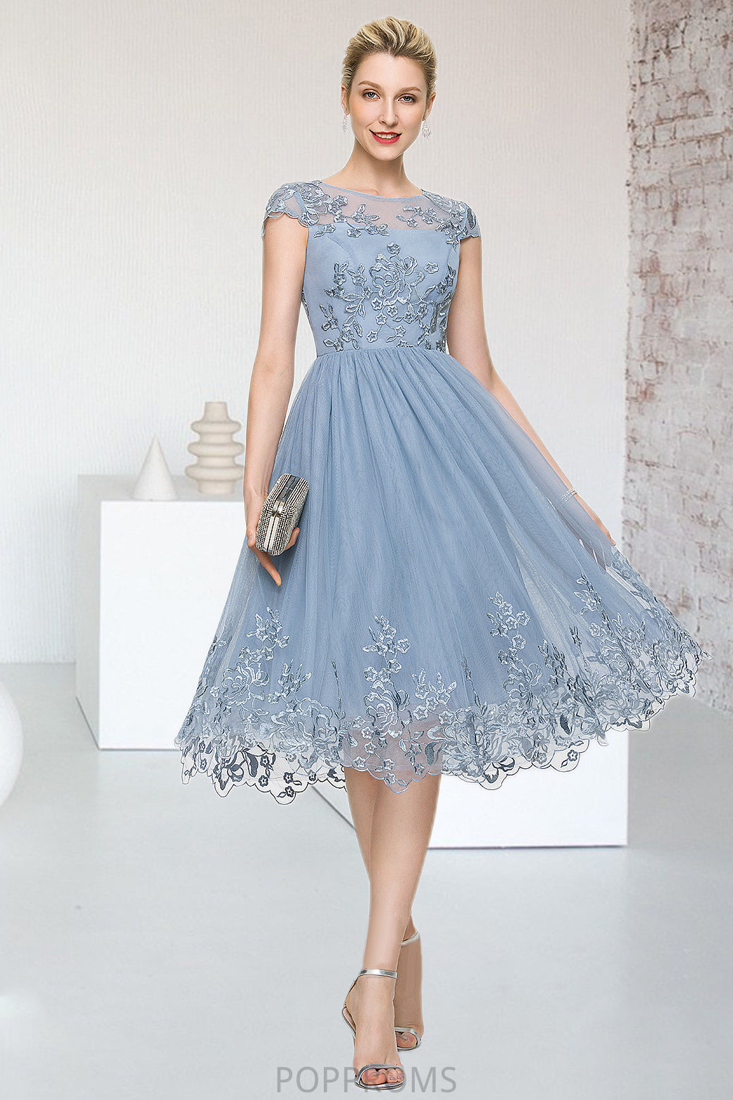 Rose A-line Scoop Knee-Length Lace Tulle Homecoming Dress With Sequins PP6P0020579